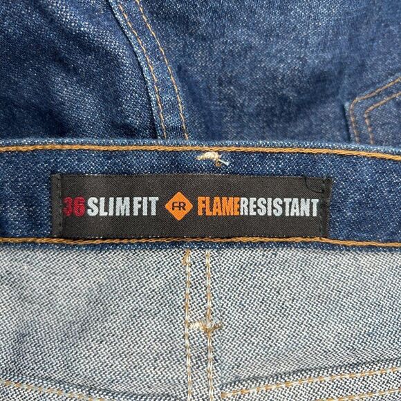 Wrangler Jeans Men's Size 38 Blue Flame Resistant Slim Fit Straight Leg Denim - Picture 10 of 12